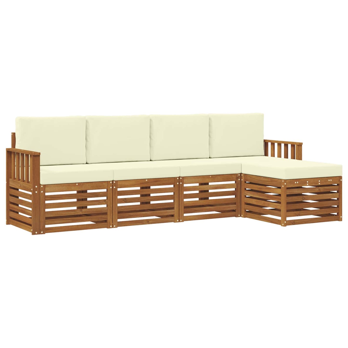 Set divani 5 pcs Naturale e Crema Legno di Acacia Massello