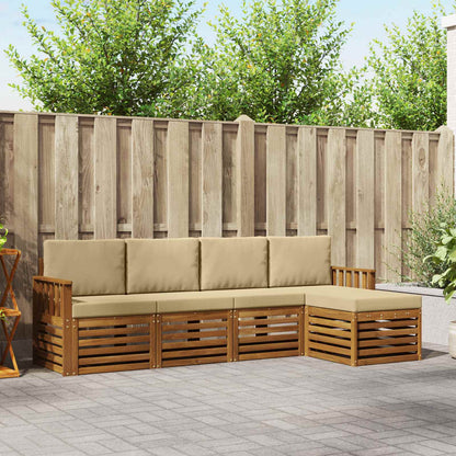 Set divani 5 pcs Naturale e Beige Legno di Acacia Massello