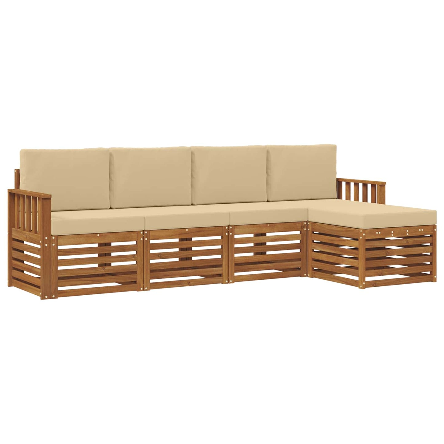 Set divani 5 pcs Naturale e Beige Legno di Acacia Massello