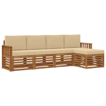 Set divani 5 pcs Naturale e Beige Legno di Acacia Massello