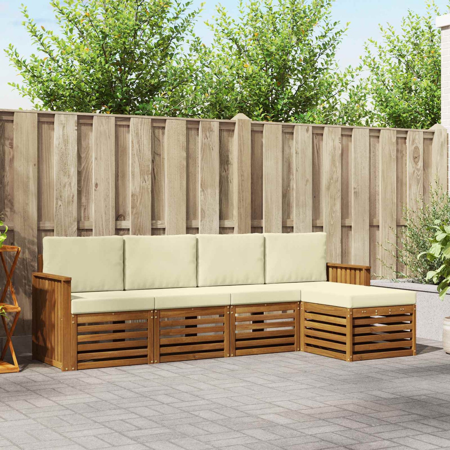 Set divani 5 pcs Naturale e Crema Legno di Acacia Massello