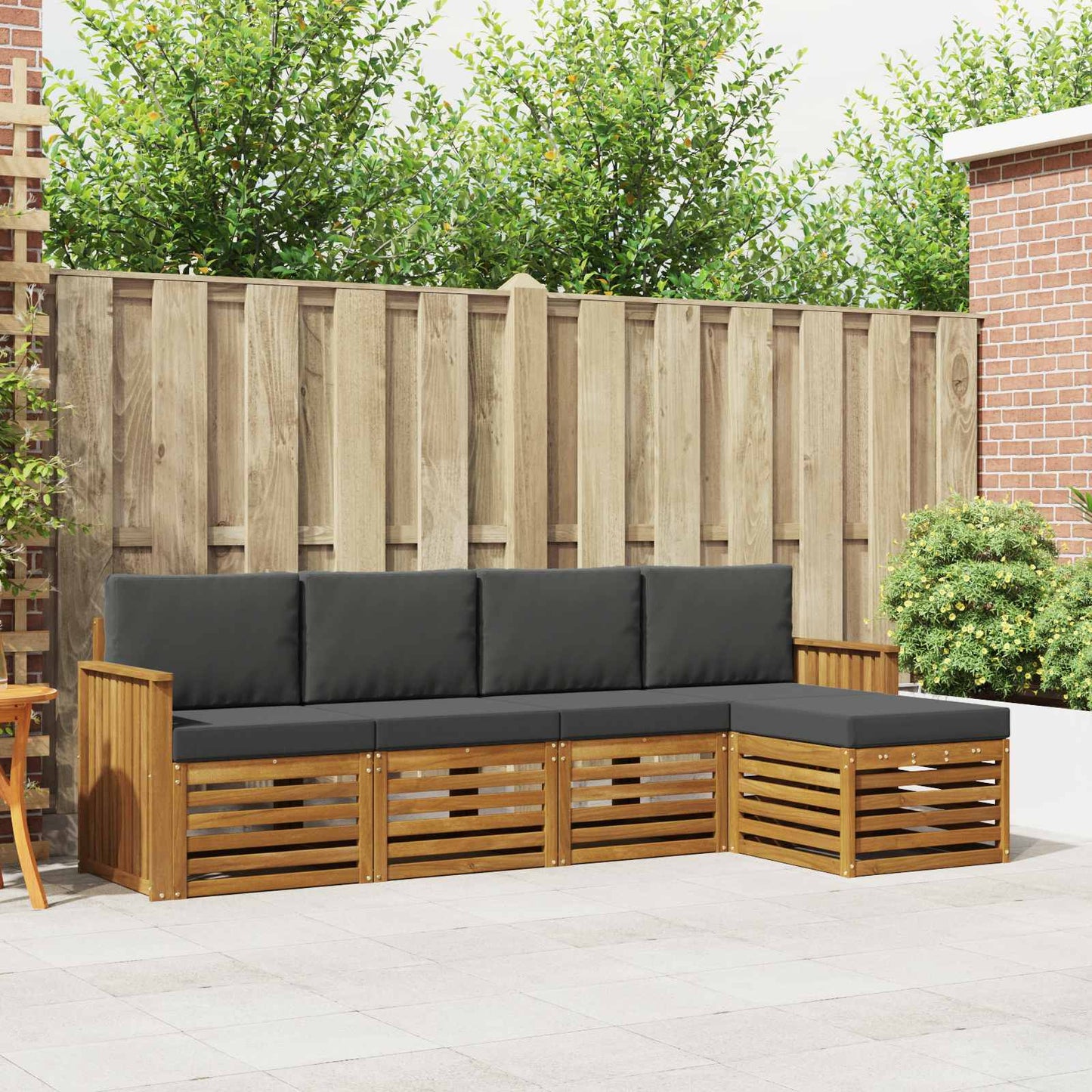 Set divani 5 pcs Naturale e Antracite Legno di Acacia Massello