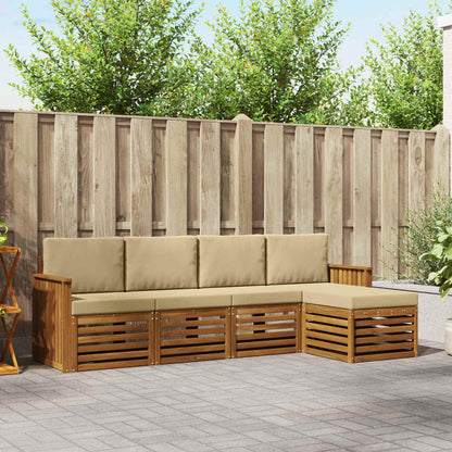 Set divani 5 pcs Naturale e Beige Legno di Acacia Massello