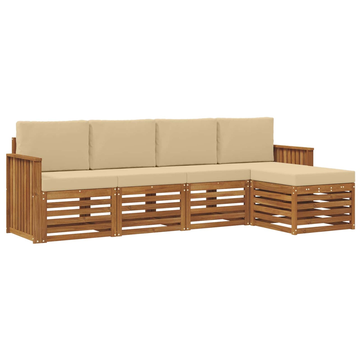Set divani 5 pcs Naturale e Beige Legno di Acacia Massello