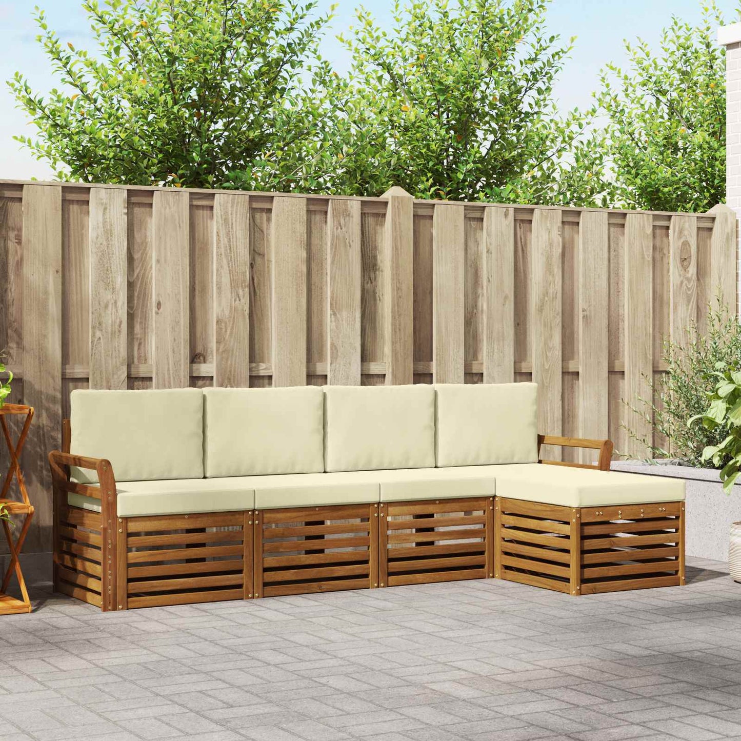 Set divani 5 pcs Naturale e Crema Legno di Acacia Massello