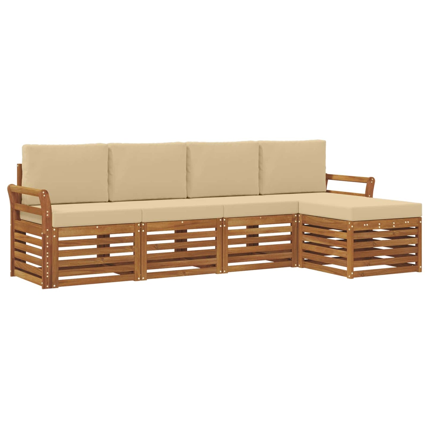 Set divani 5 pcs Naturale e Beige Legno di Acacia Massello