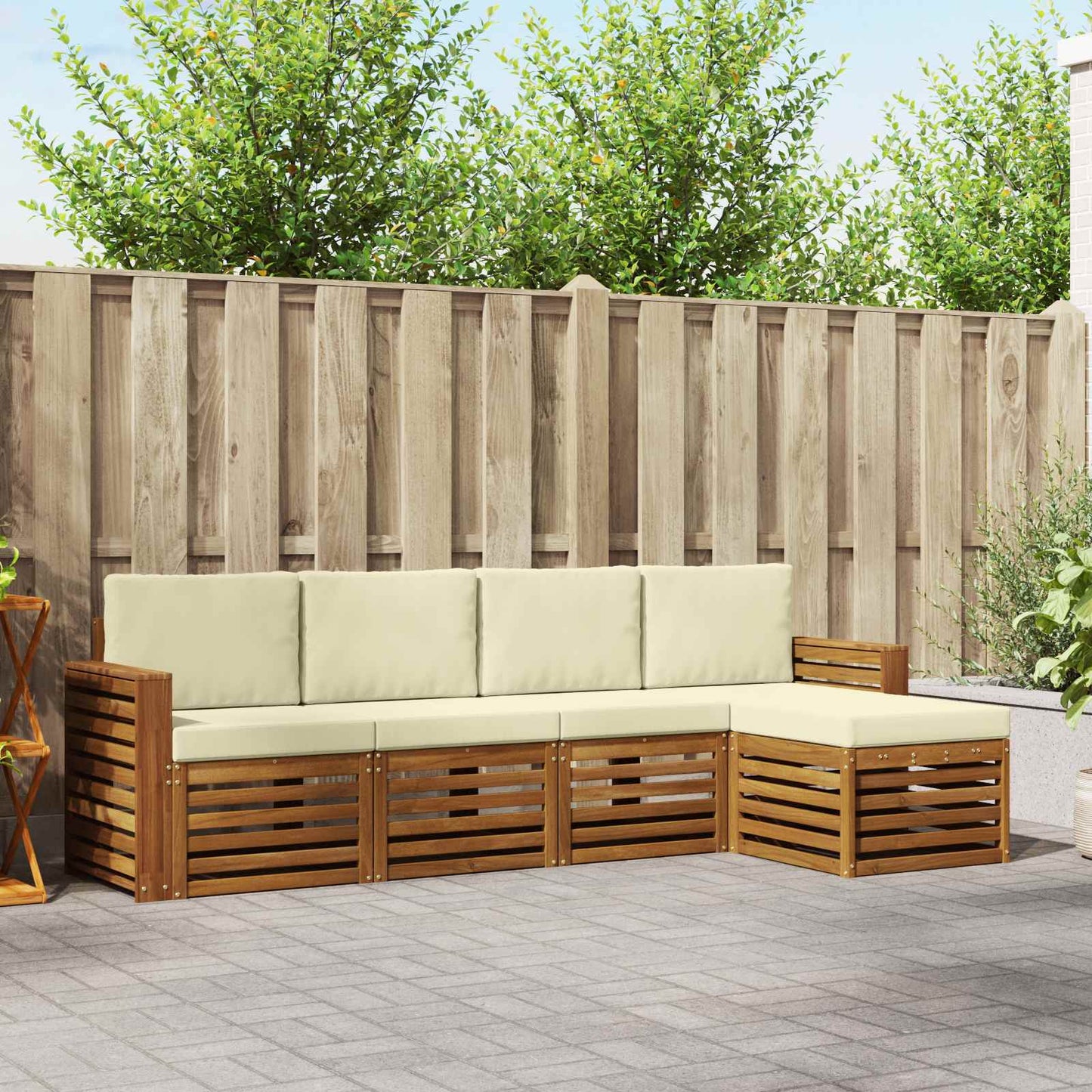 Set divani 5 pcs Naturale e Crema Legno di Acacia Massello