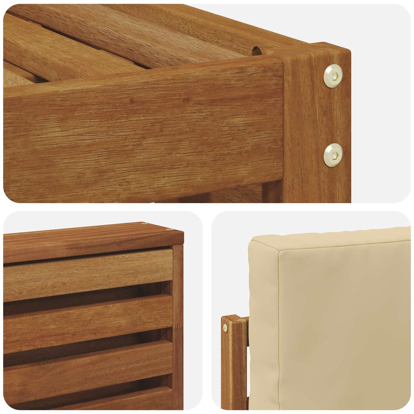 Set divani 5 pcs Naturale e Beige Legno di Acacia Massello