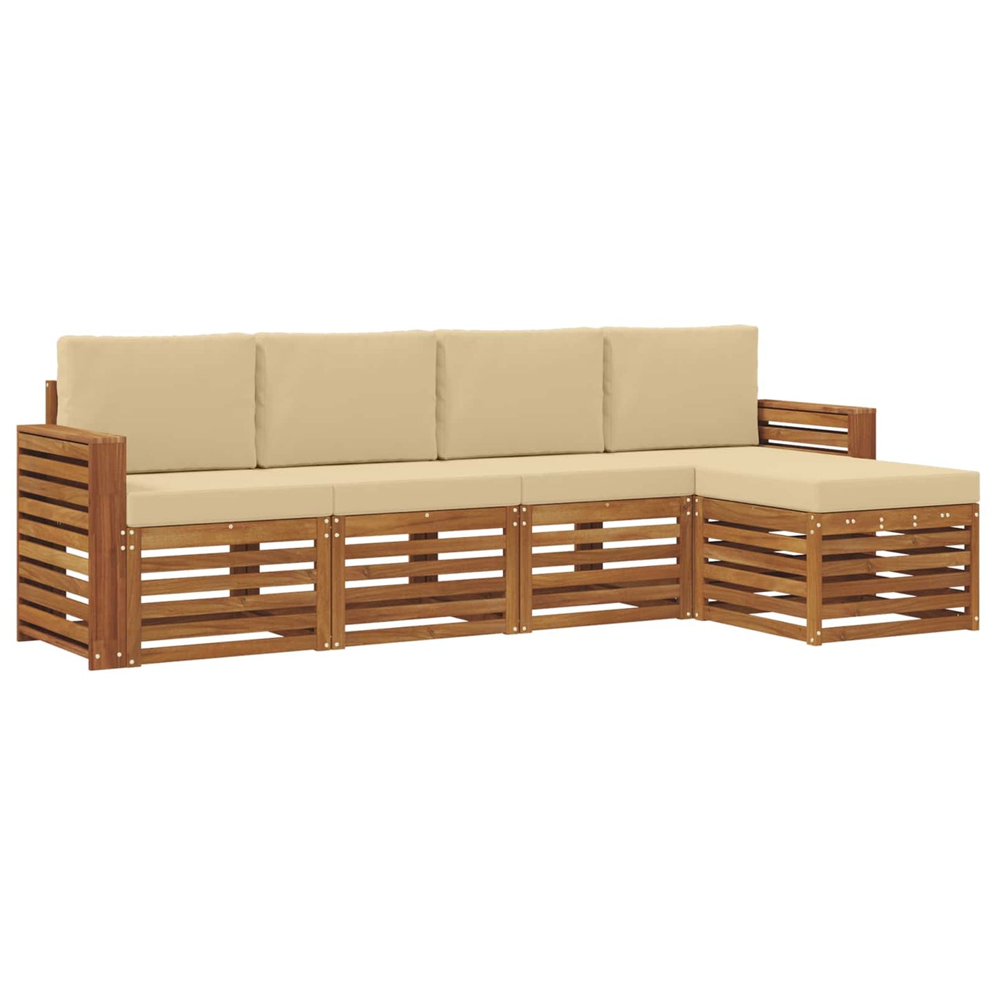 Set divani 5 pcs Naturale e Beige Legno di Acacia Massello