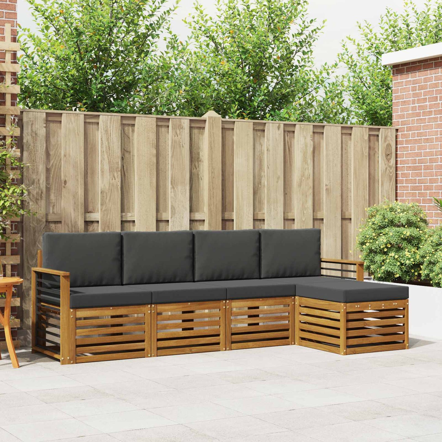 Set divani 5 pcs Naturale e Antracite Legno di Acacia Massello