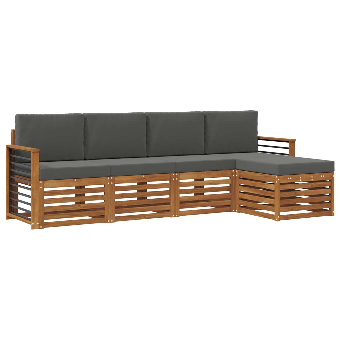 Set divani 5 pcs Naturale e Antracite Legno di Acacia Massello
