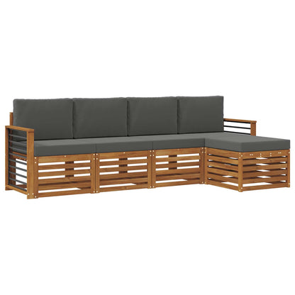 Set divani 5 pcs Naturale e Antracite Legno di Acacia Massello