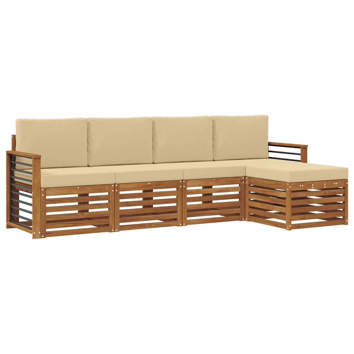 Set divani 5 pcs Naturale e Beige Legno di Acacia Massello
