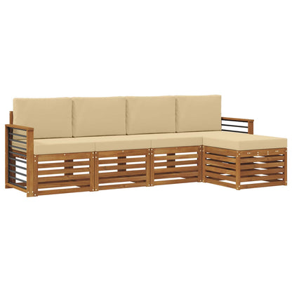 Set divani 5 pcs Naturale e Beige Legno di Acacia Massello