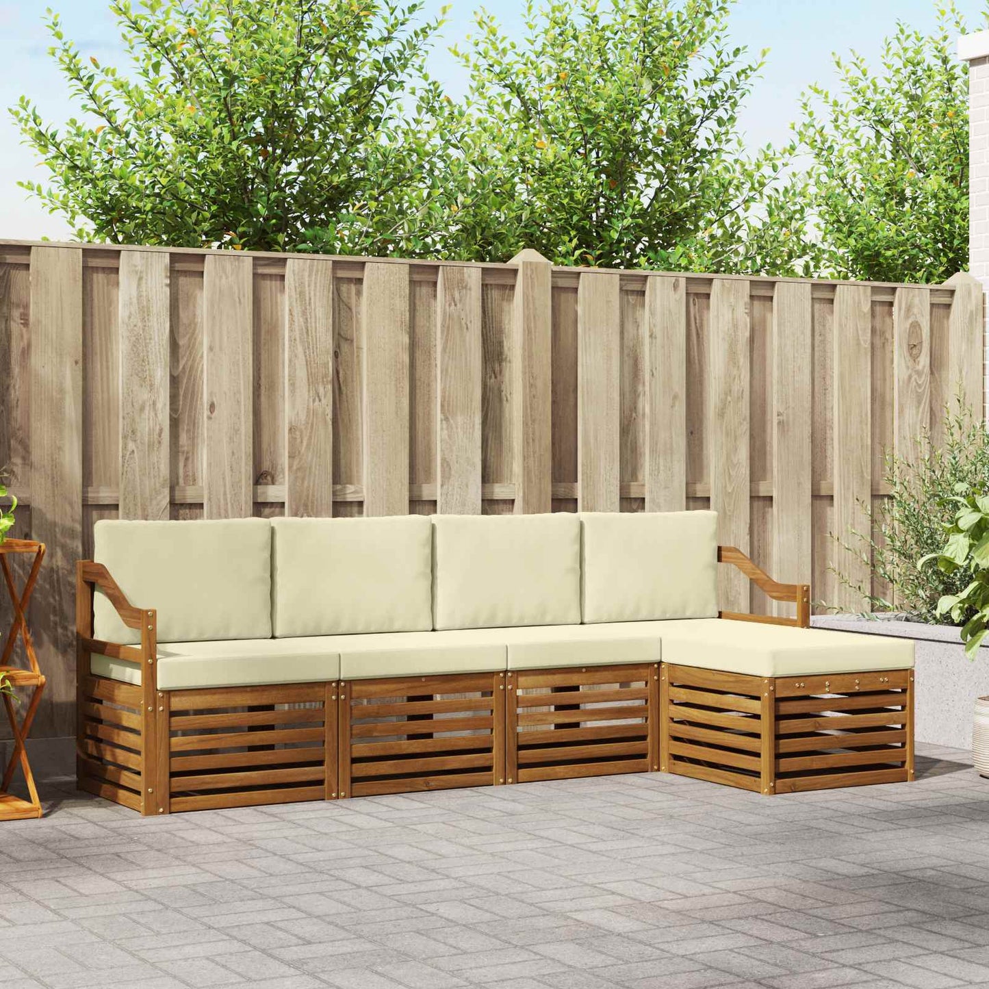 Set divani 5 pcs Naturale e Crema Legno di Acacia Massello