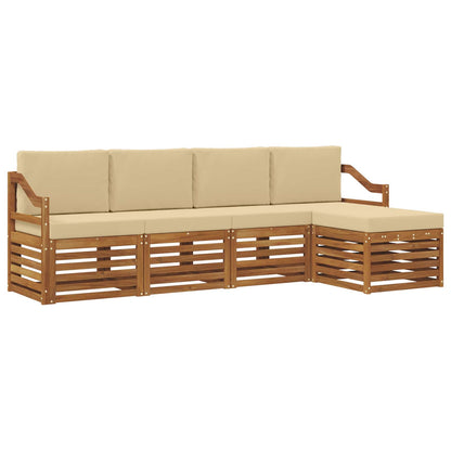 Set divani 5 pcs Naturale e Beige Legno di Acacia Massello