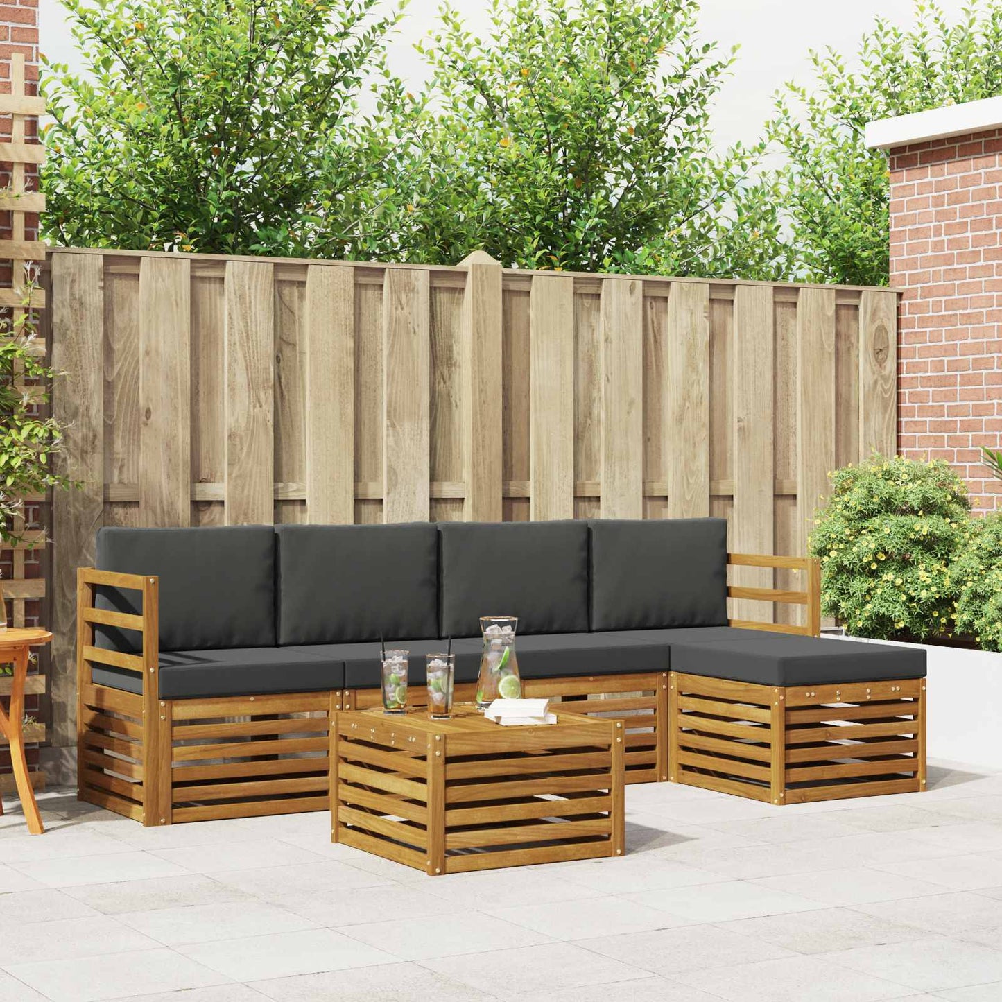 Set divani 6 pcs Naturale e Antracite Legno di Acacia Massello