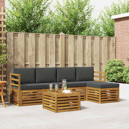 Set divani 6 pcs Naturale e Antracite Legno di Acacia Massello