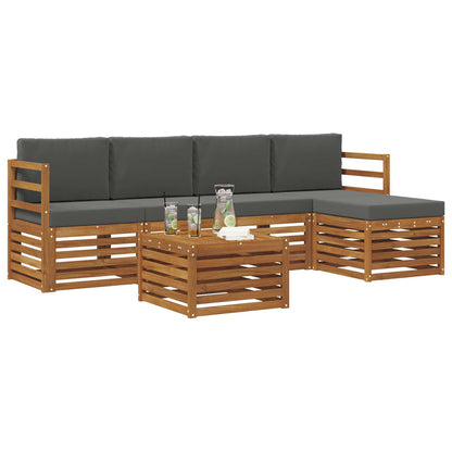 Set divani 6 pcs Naturale e Antracite Legno di Acacia Massello
