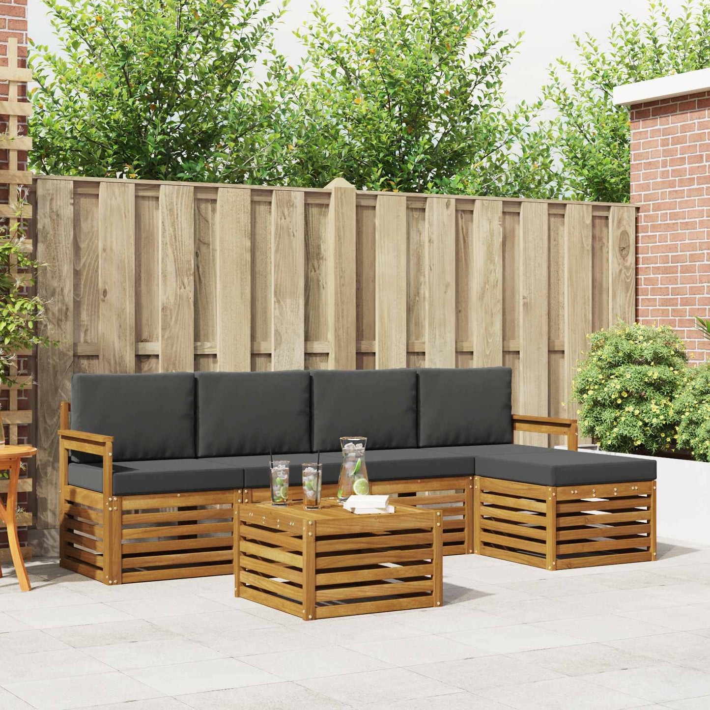 Set divani 6 pcs Naturale e Antracite Legno di Acacia Massello