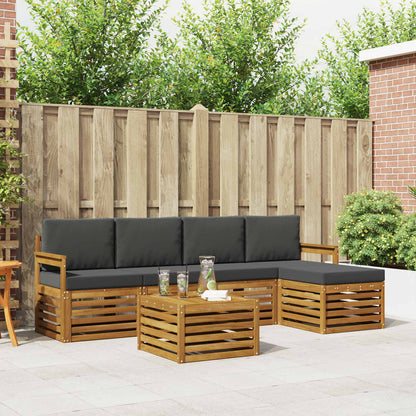 Set divani 6 pcs Naturale e Antracite Legno di Acacia Massello