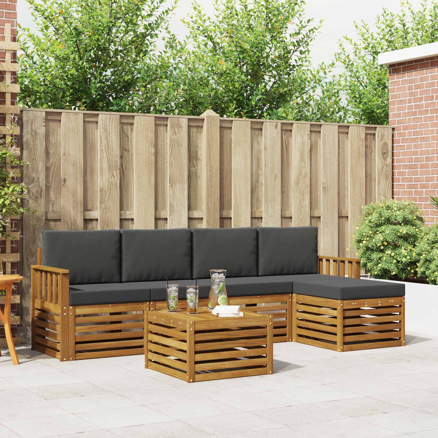 Set divani 6 pcs Naturale e Antracite Legno di Acacia Massello