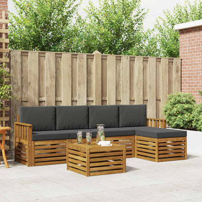 Set divani 6 pcs Naturale e Antracite Legno di Acacia Massello