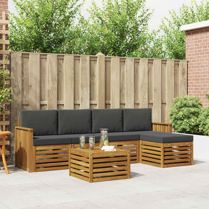 Set divani 6 pcs Naturale e Antracite Legno di Acacia Massello