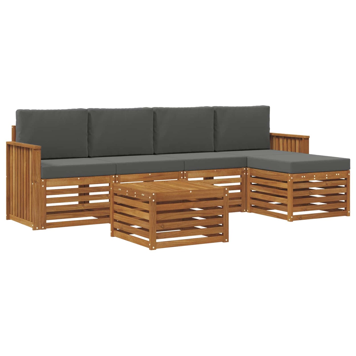 Set divani 6 pcs Naturale e Antracite Legno di Acacia Massello