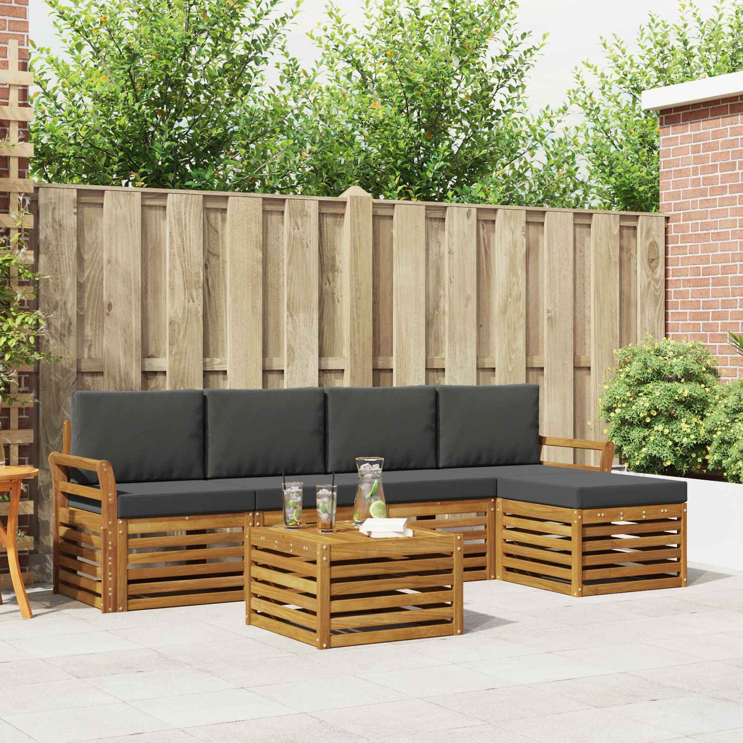 Set divani 6 pcs Naturale e Antracite Legno di Acacia Massello
