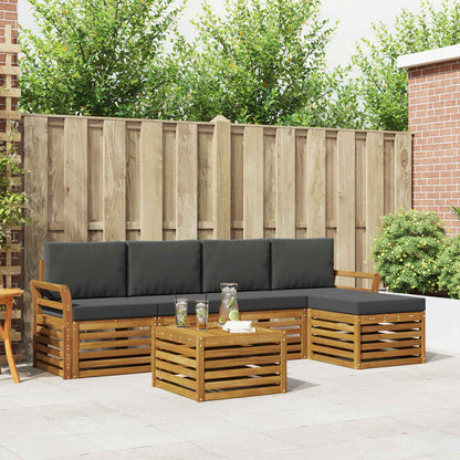 Set divani 6 pcs Naturale e Antracite Legno di Acacia Massello