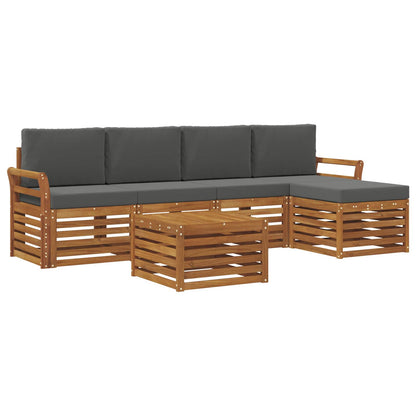 Set divani 6 pcs Naturale e Antracite Legno di Acacia Massello