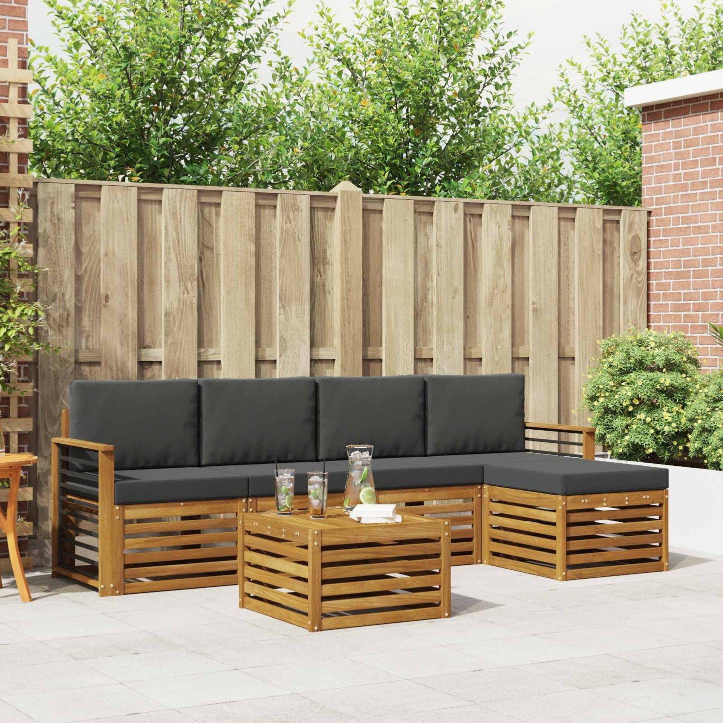 Set divani 6 pcs Naturale e Antracite Legno di Acacia Massello