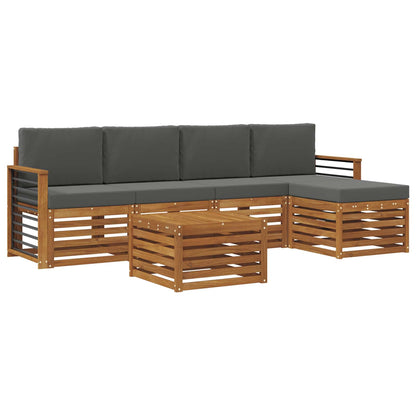 Set divani 6 pcs Naturale e Antracite Legno di Acacia Massello