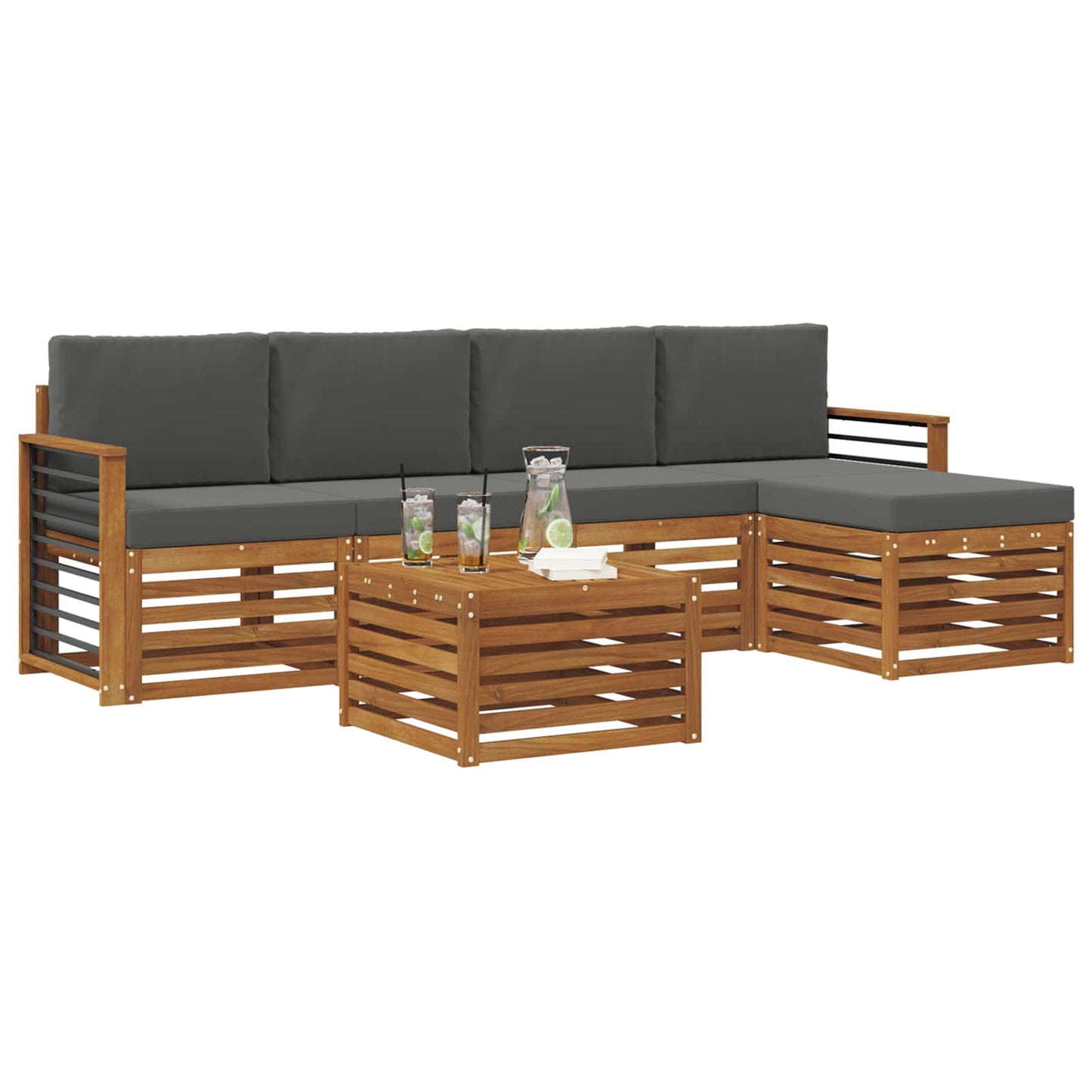 Set divani 6 pcs Naturale e Antracite Legno di Acacia Massello