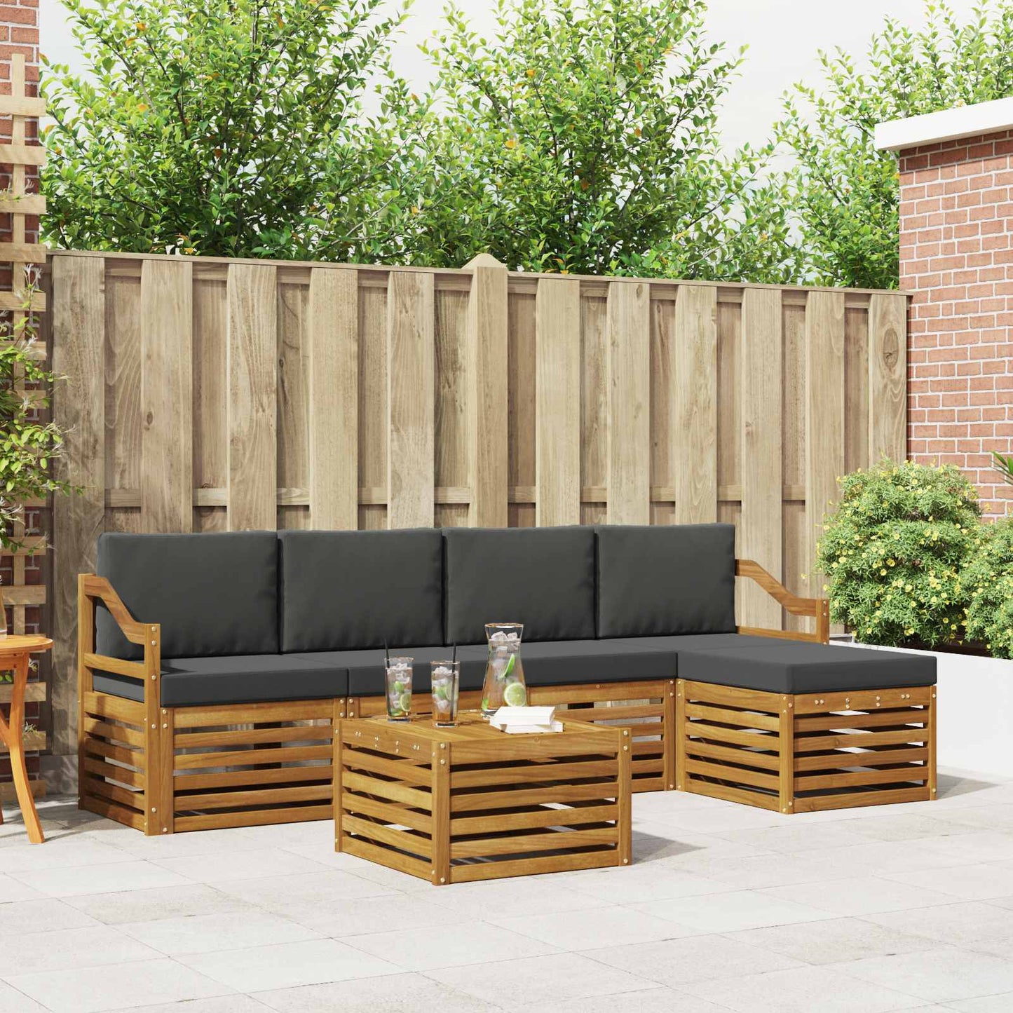 Set divani 6 pcs Naturale e Antracite Legno di Acacia Massello
