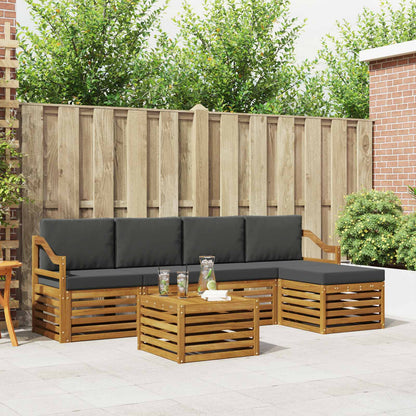 Set divani 6 pcs Naturale e Antracite Legno di Acacia Massello