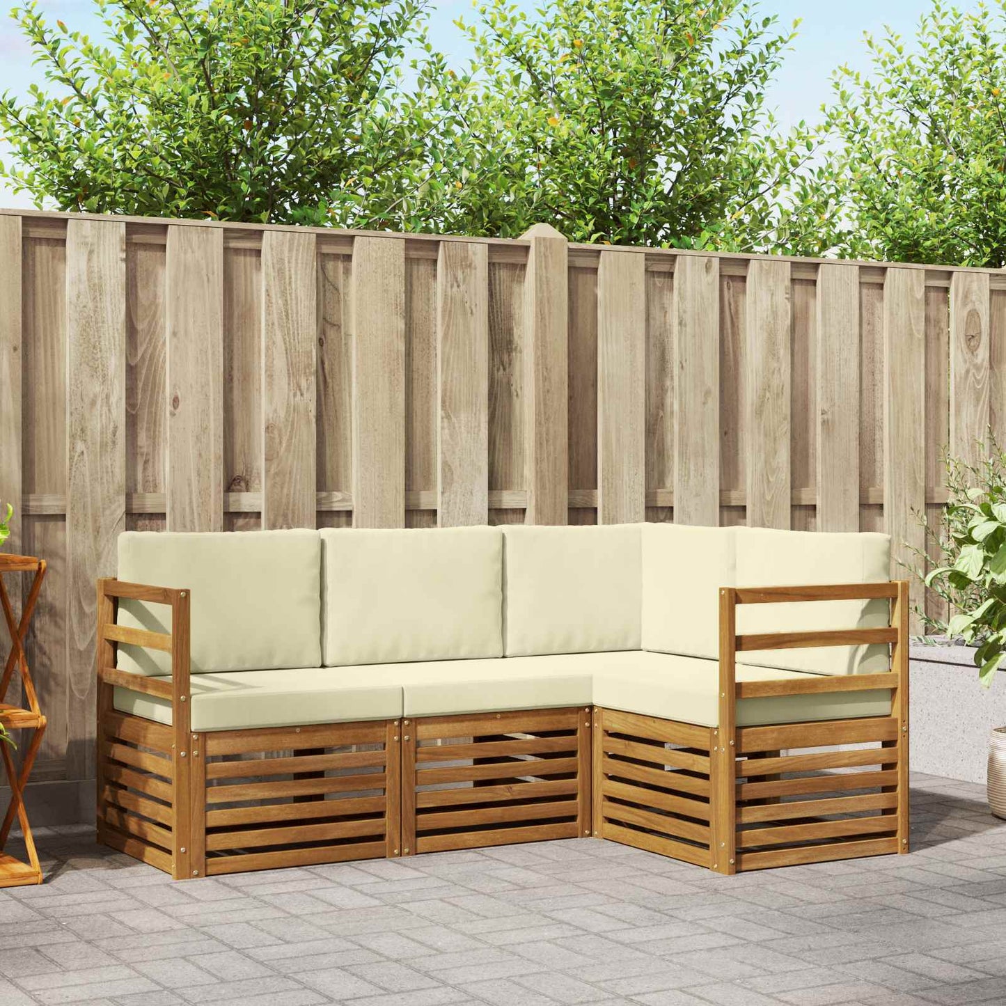 Set divani 4 pcs Naturale e Crema Legno di Acacia Massello