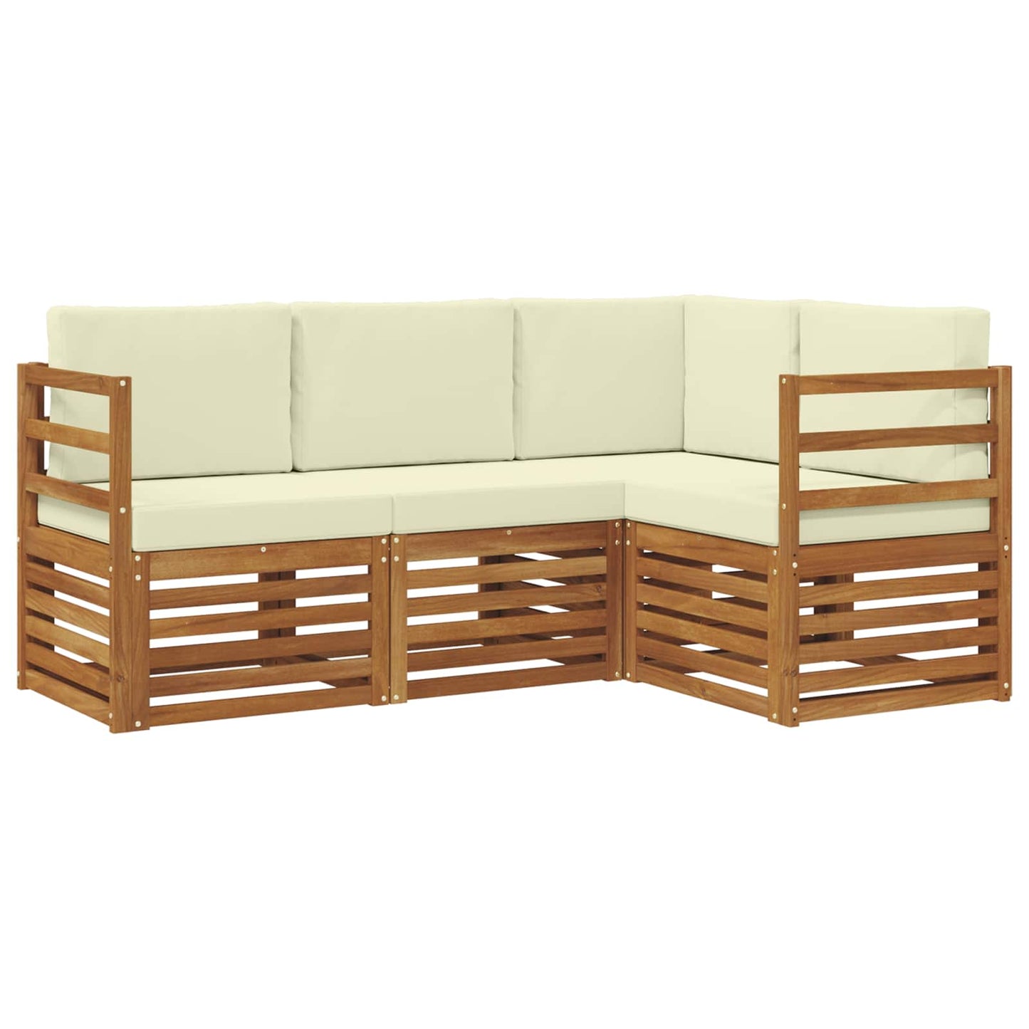 Set divani 4 pcs Naturale e Crema Legno di Acacia Massello