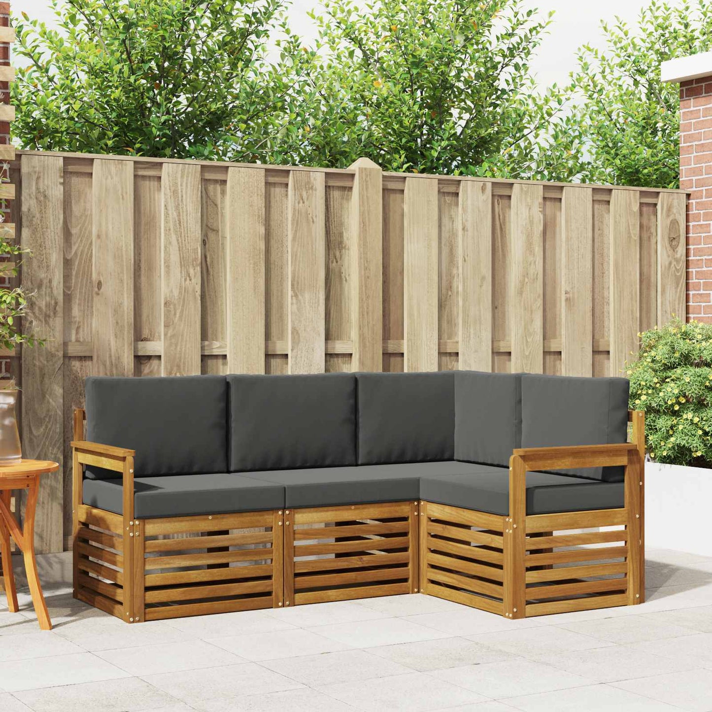 Set divani 4 pcs Naturale e Antracite Legno di Acacia Massello