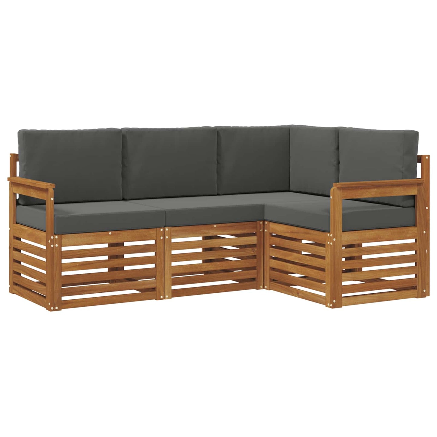 Set divani 4 pcs Naturale e Antracite Legno di Acacia Massello