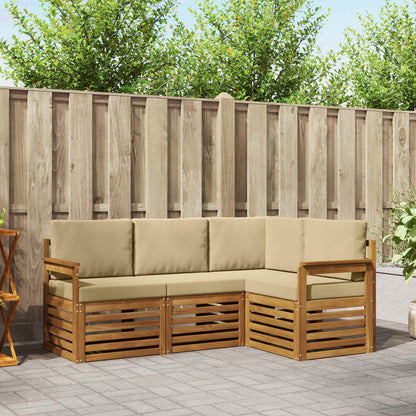 Set divani 4 pcs Naturale e Beige Legno di Acacia Massello