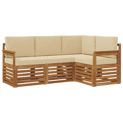 Set divani 4 pcs Naturale e Beige Legno di Acacia Massello
