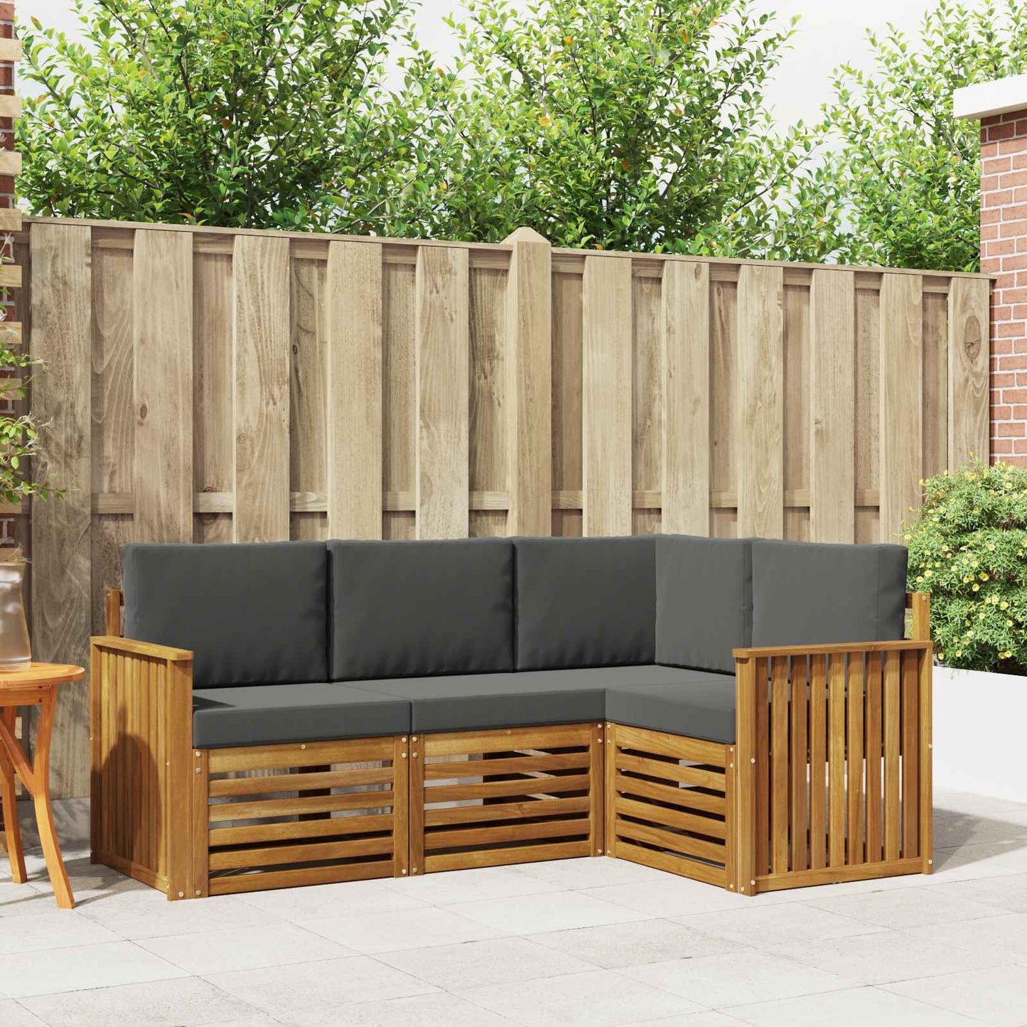 Set divani 4 pcs Naturale e Antracite Legno di Acacia Massello