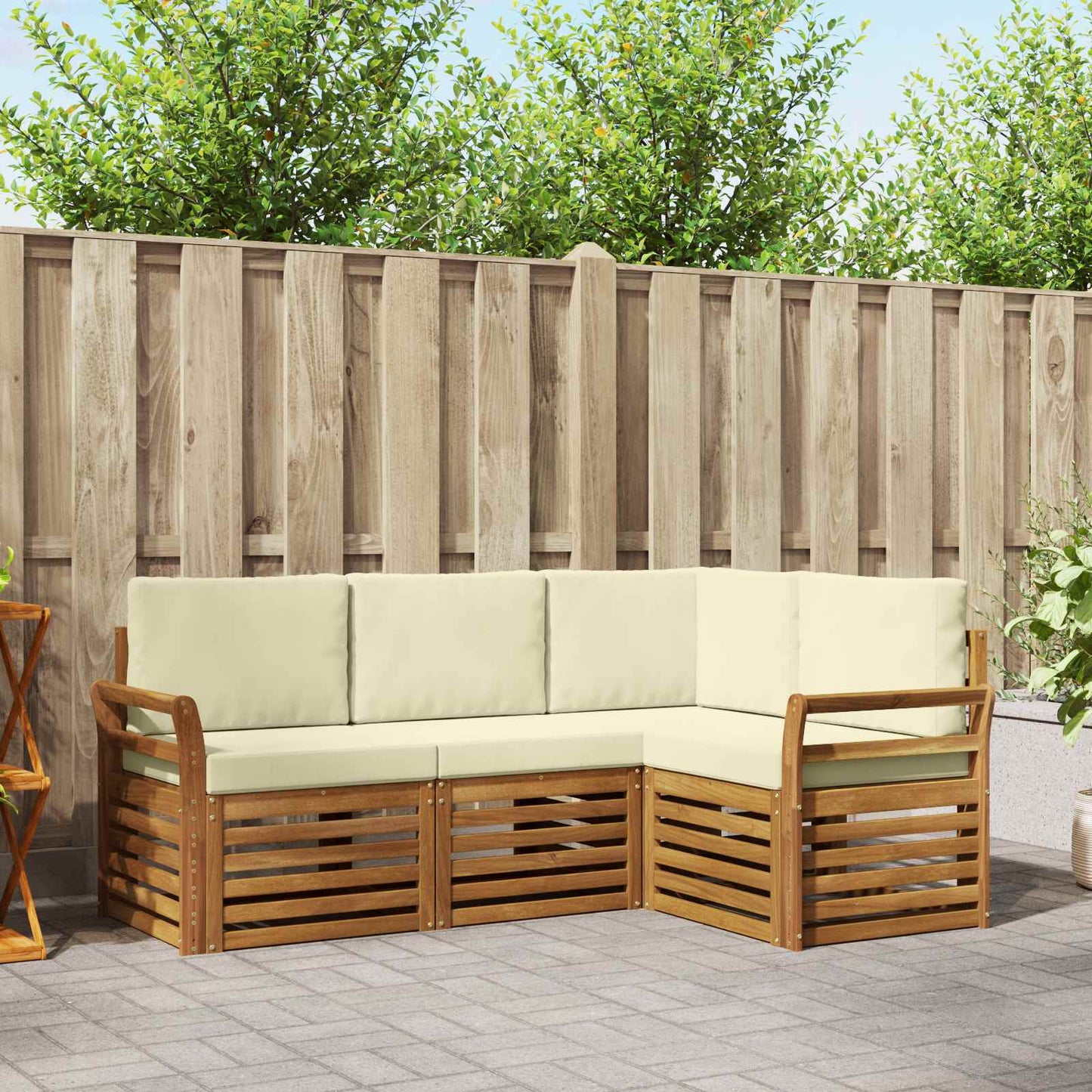 Set divani 4 pcs Naturale e Crema Legno di Acacia Massello