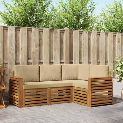 Set divani 4 pcs Naturale e Beige Legno di Acacia Massello