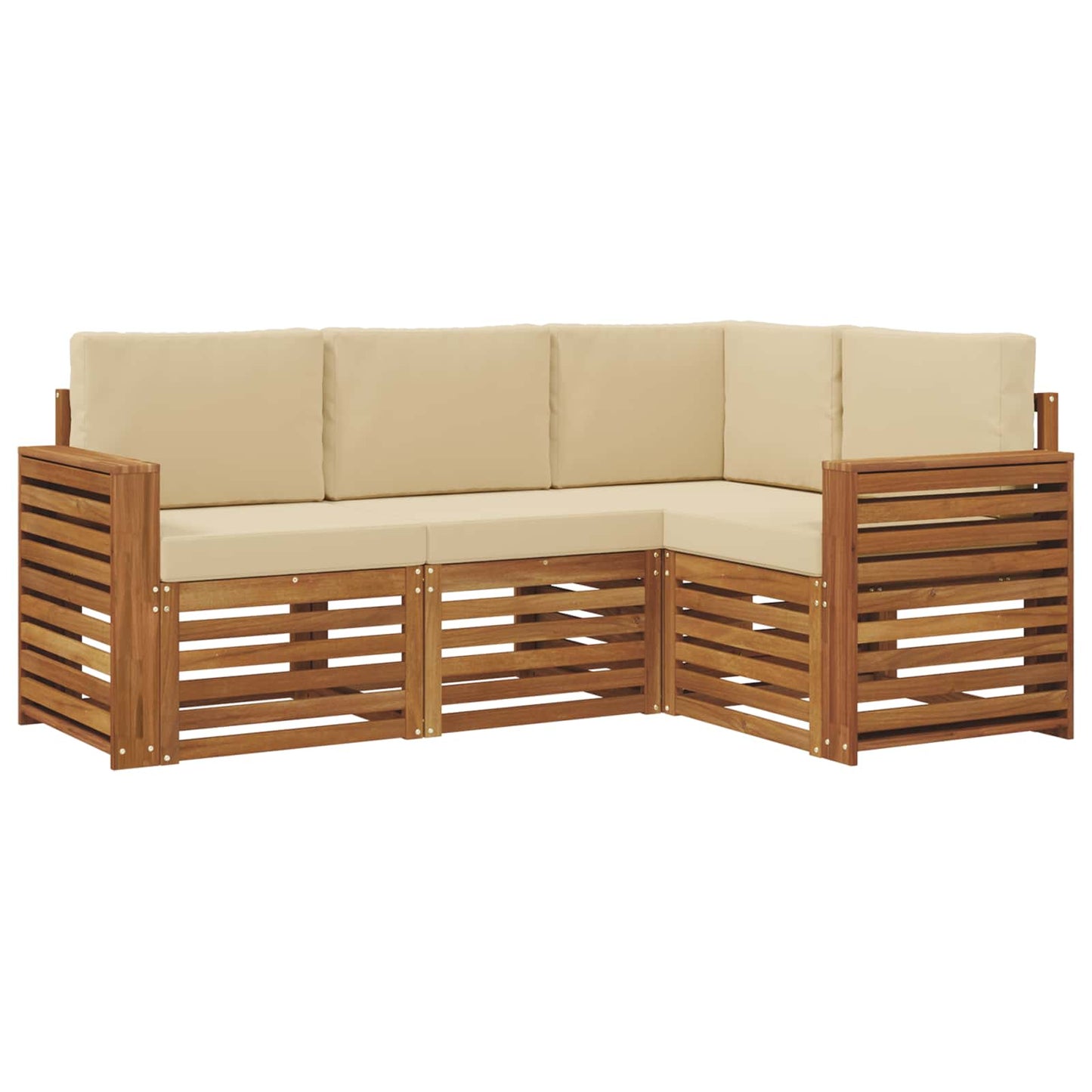 Set divani 4 pcs Naturale e Beige Legno di Acacia Massello