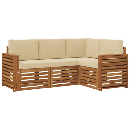 Set divani 4 pcs Naturale e Beige Legno di Acacia Massello