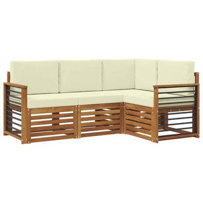Set divani 4 pcs Naturale e Crema Legno di Acacia Massello