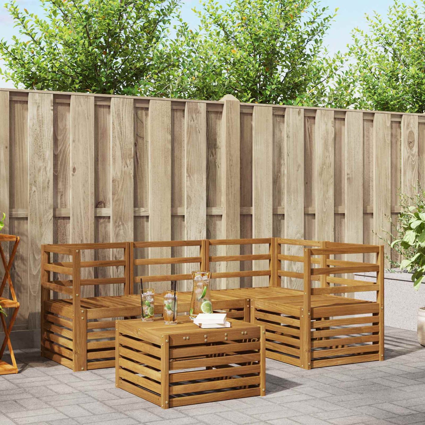 Set divani 5 pcs Naturale Legno di Acacia Massello